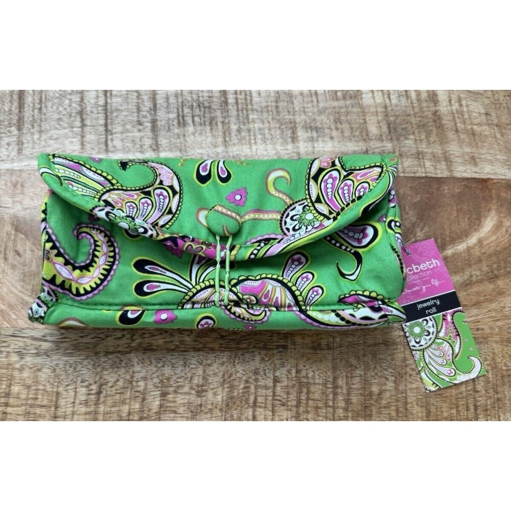 Macbeth Collection by Margaret Josephs Green Paisley Jewelry Roll Travel Bag
